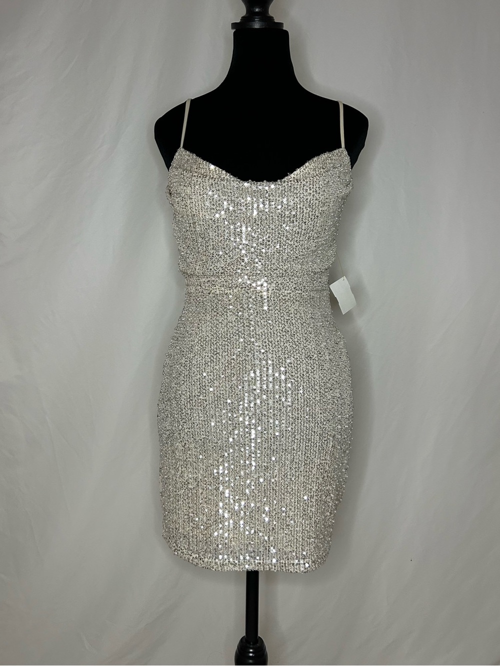 Ivory Sequin & Pearl Spaghetti-Strap Mini Dress